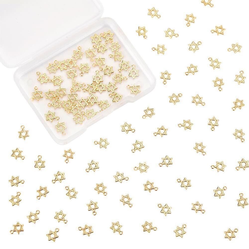 2408 About 100Pcs 24K Gold Plated Star Charms Pendant Star of David Charms